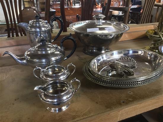 4 piece silver plated tea set, toddy dish & entree dishes